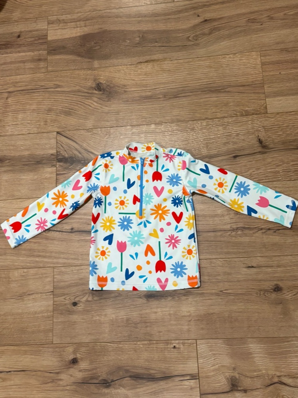 Primary Long Sleeve Half Zip Colorful Floral Print Rash Guard Swim Girl Size 2-3